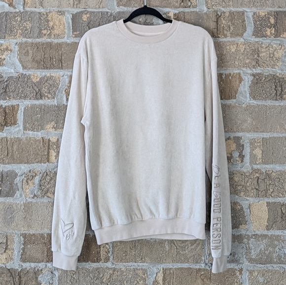 Be A Good Person Beige Terrycloth Pullover Sweatshirt Size Small Oversized - Picture 8 of 8